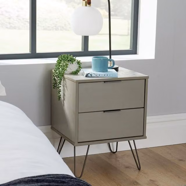 Home Source Industrial 2 Drawer Bedside Cabinet and End Table in Grey