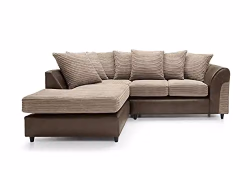 Abakus Direct Harvey Left Facing L-Shape Corner Sofa in Brown and Beige Jumbo Cord Fabric – 3