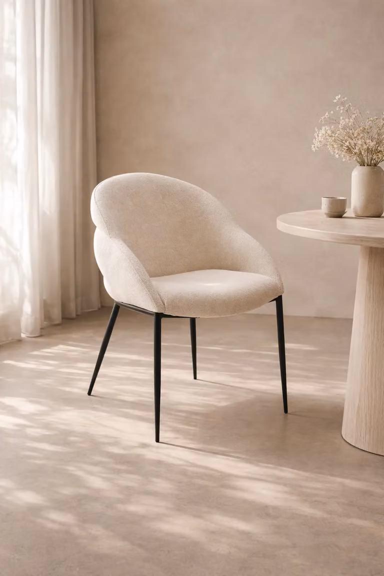 Tommy Franks Modern Fabric Dining Chair in Beige and Black with Metal Frame