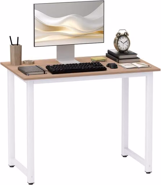 Rolipo Computer Desk with Metal Frame, White, W: 100 cm, D: 60 cm