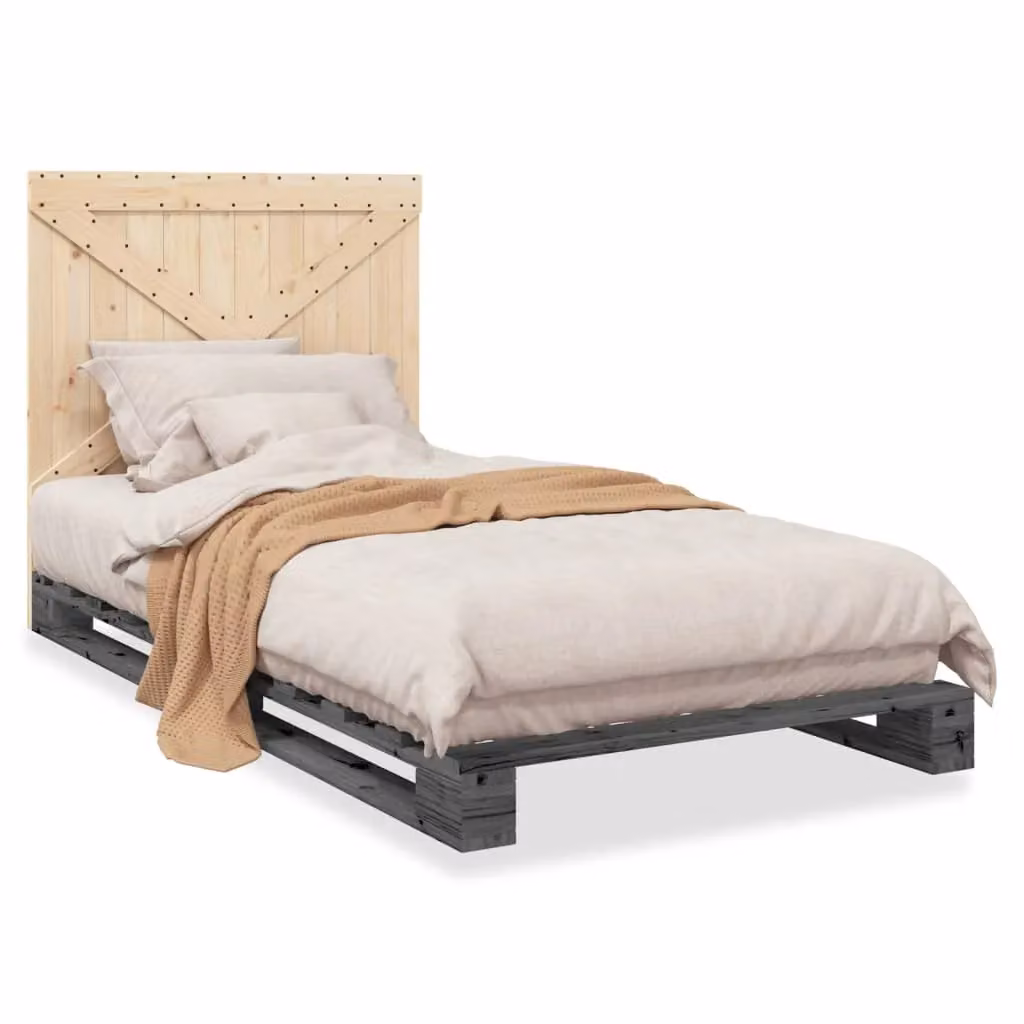 Berkfield Home Grey Rustic Solid Pine Bed Frame W/D/H: 100 x 200 cm – 2