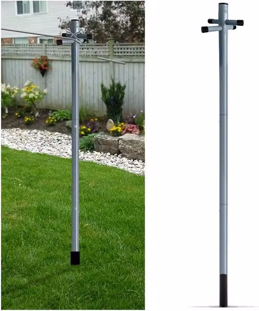 VOGREX Heavy Duty Galvanised Steel Washing Line Post with Socket, Silver, Height: 240 cm