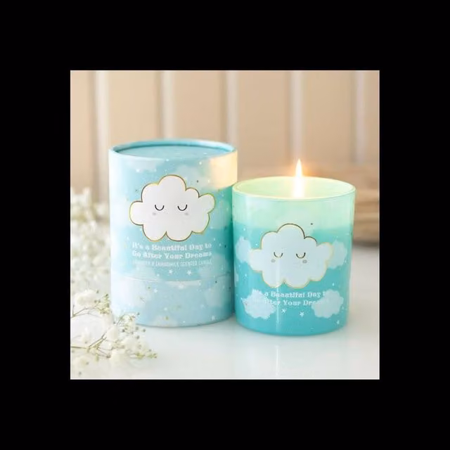 KDMD Cloud Print Lavender Chamomile Tabletop Candle in Turquoise, 28 Hour Burn Time