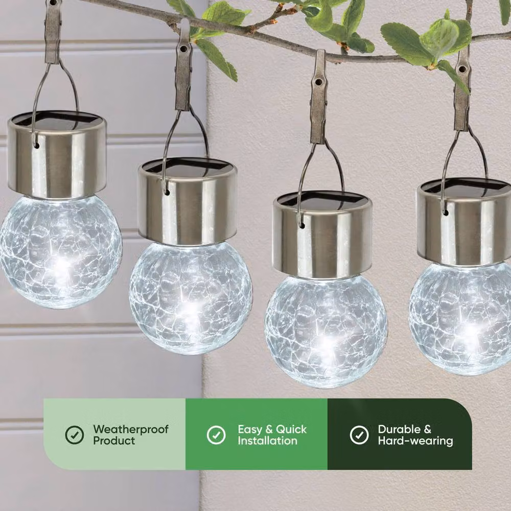 Gardenwize Pack of 4 Solar Hanging Crackle Balls with Warm White LED in Transparent – 2