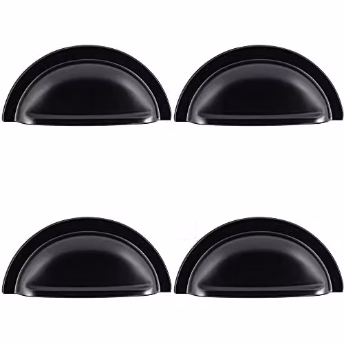 Loops Matt Black Shell Cabinet Cup Pull Handles, 4 Pack, Fixing Centres: 76 mm, W: 9.1 cm, H: 4.5 cm – 1