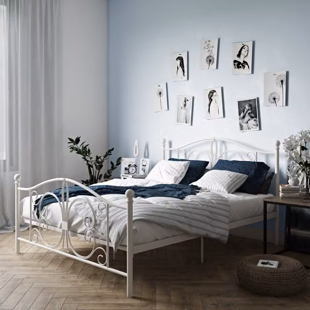 Dorel Home Bombay Metal Bed in White, W/D/H: 180 x 200 cm
