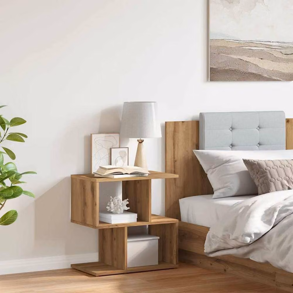 Berkfield Home Artisan Oak Bedside Cabinet in Brown, W: 50 cm, D: 30 cm, H: 51.5 cm – 3
