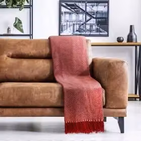 New Edge Blinds Hartley Collection Red Geometric Woven Cotton Throw, W: 228 cm, D: 254 cm – 3