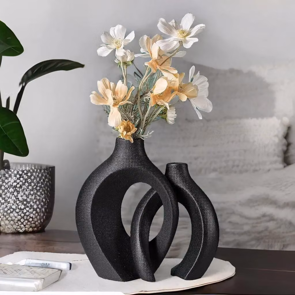 Rafaelo Mobilia 2-Piece Black and White Ceramic Round Tabletop Vases – 2