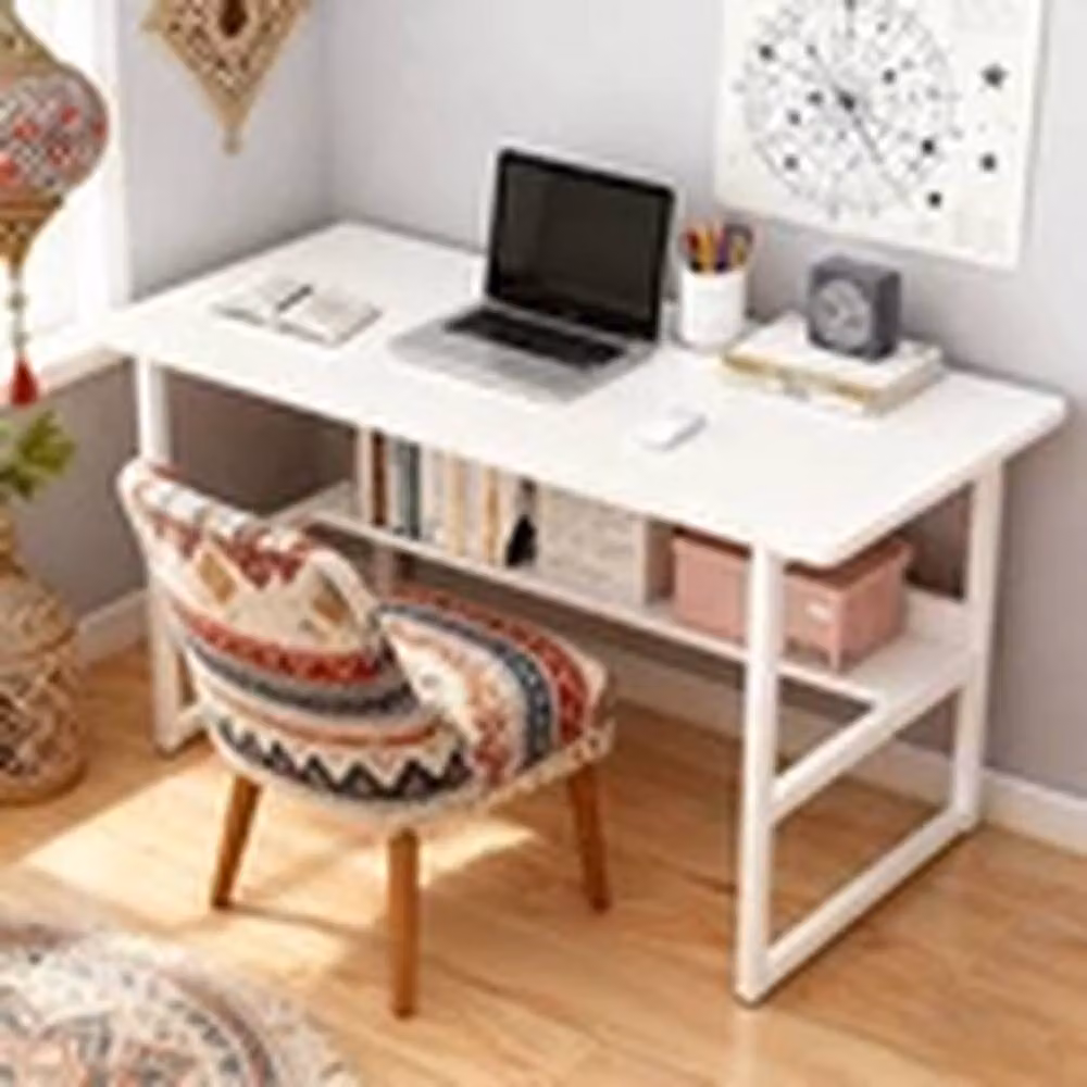 EONLION White Computer Desk and Home Office Workstation with Matt Rectangular Top and Metal Legs – 3