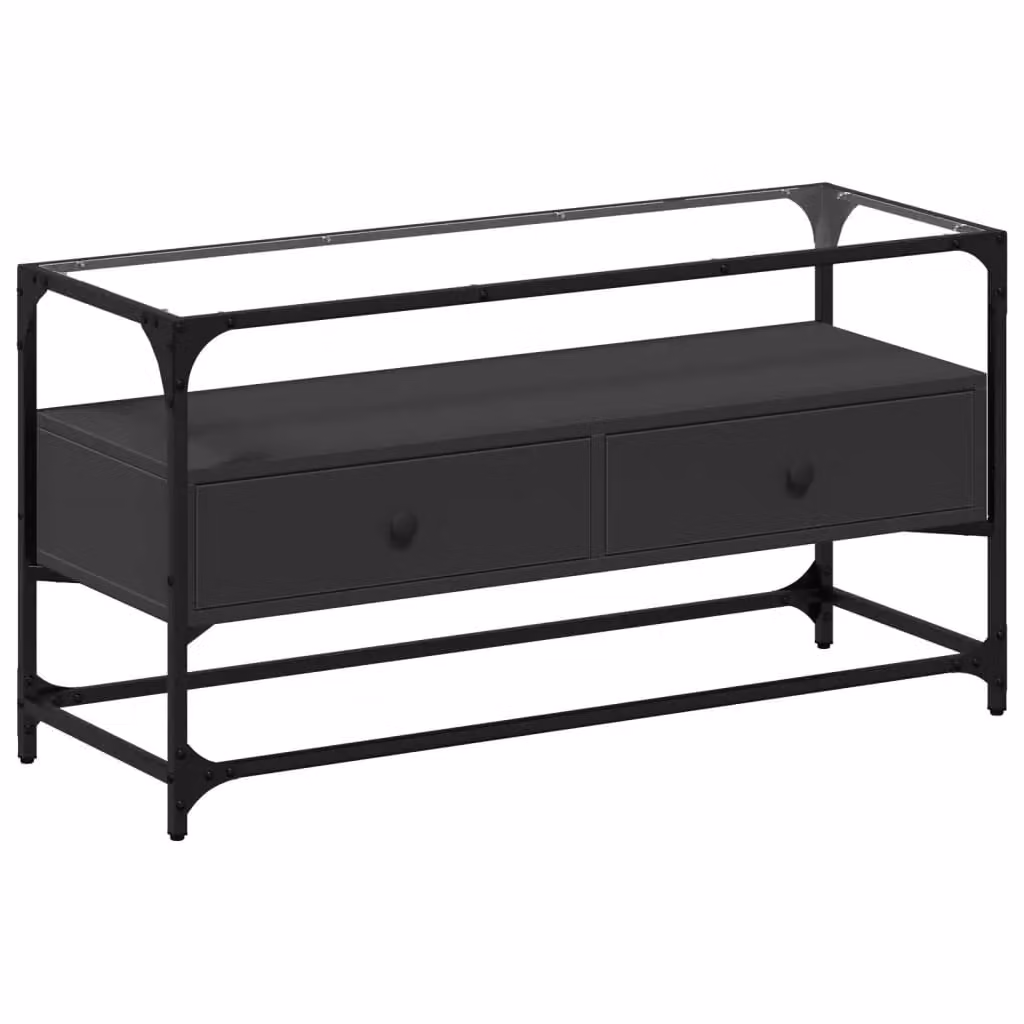 Berkfield Home Industrial TV Cabinet with Glass Top in Black, W/D/H: 98 x 35 x 51 cm – 2