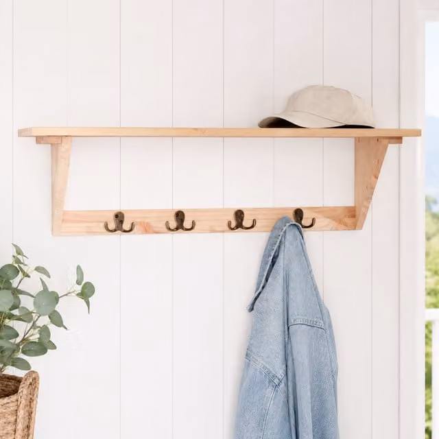 Hat and Coat Shelf Kit in Natural Pre-Sanded Solid Pine