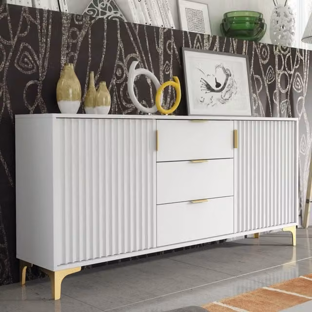 Creative Furniture Tide Crest Sideboard in Gold, Grey or White with Modern Fluted Design – 1
