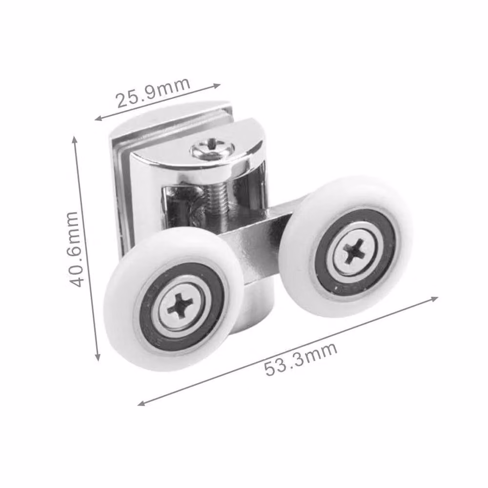 FLAVORA 4x Twin Shower Door Wheels Heavy Duty Zinc Alloy Top and Bottom Rollers in Silver – 2