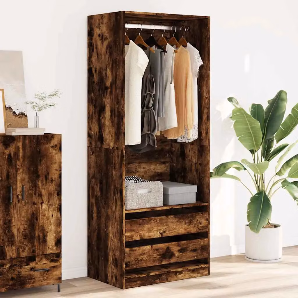 Berkfield Home Smoked Oak Wardrobe in Brown with Integrated Drawers, W/D/H: 80 x 50 x 200 cm – 3