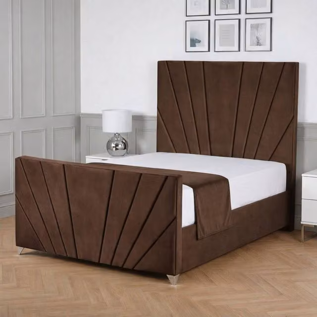 Living Comfort Bedz Lumina Brown Velvet Upholstered Gas Lift Storage Bed with 48 Inch Headboard, W/D/H: 120 x 200 cm