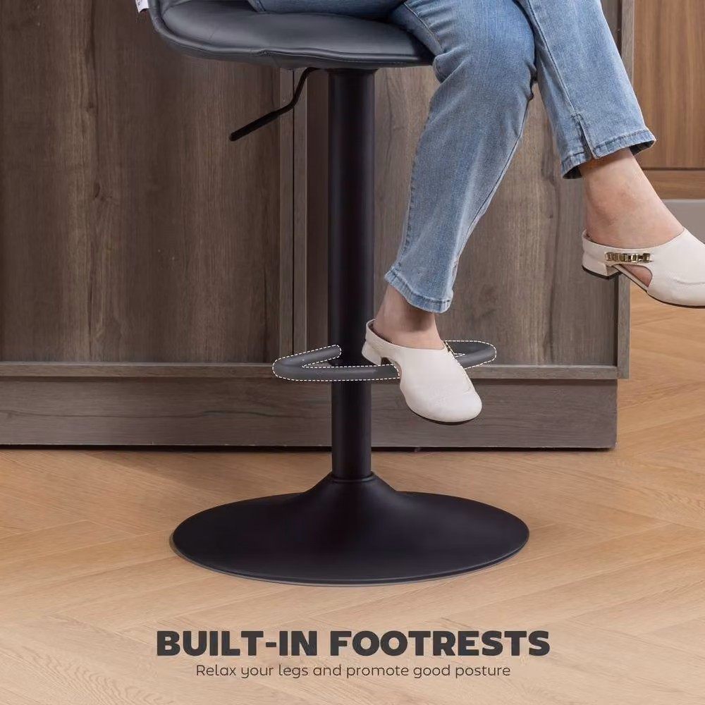 STILVORA Set of 2 Grey Swivel Bar Stools with Synthetic Leather and Metal Base – 7