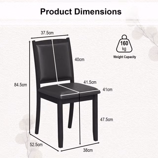 Costway Mid-Century Armless Side Chair in Black Synthetic Leather and Rubberwood