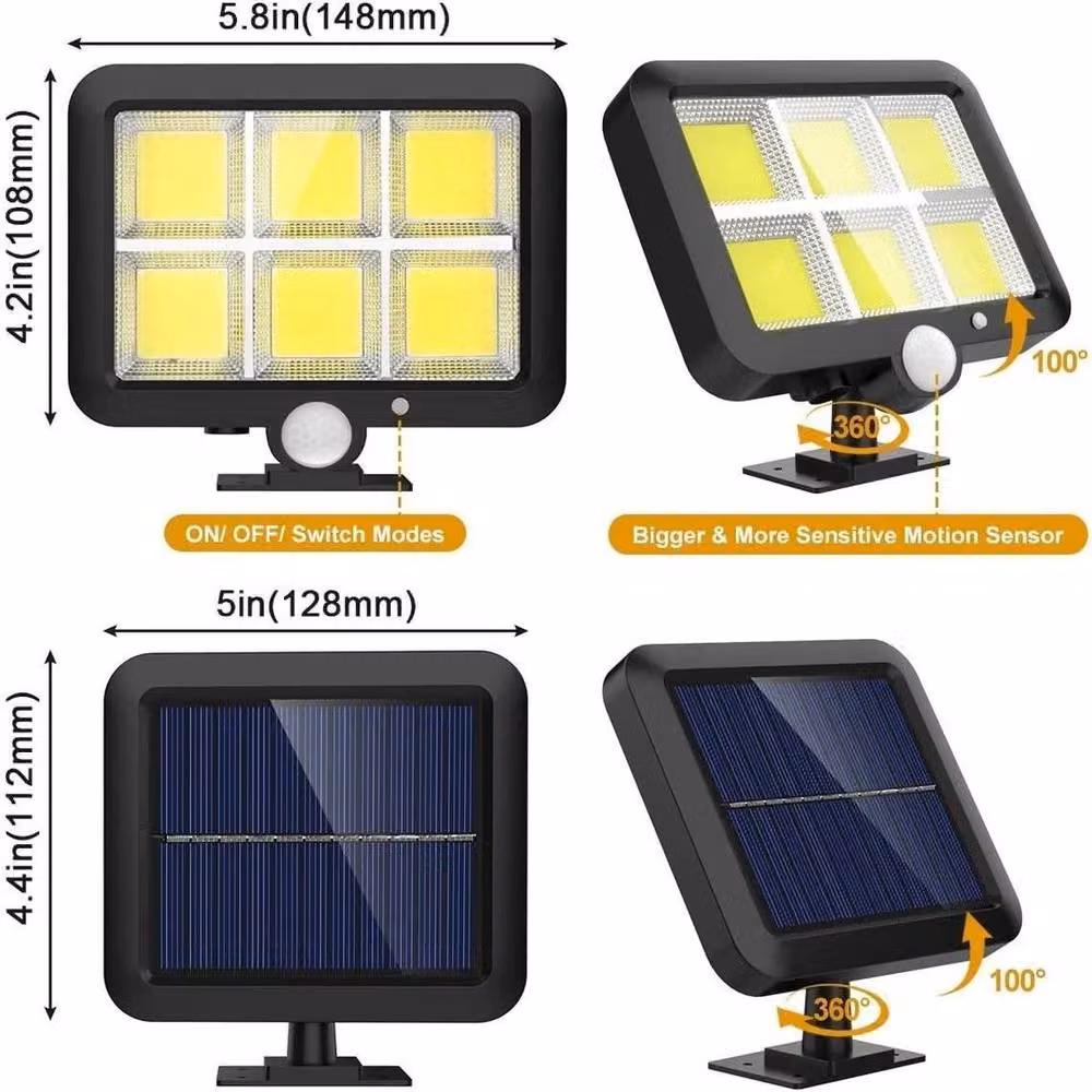 KORVIXA 2-Pack Solar LED Motion Sensor Floodlights in Black, Diameter: 35 cm, Height: 21 cm – 2
