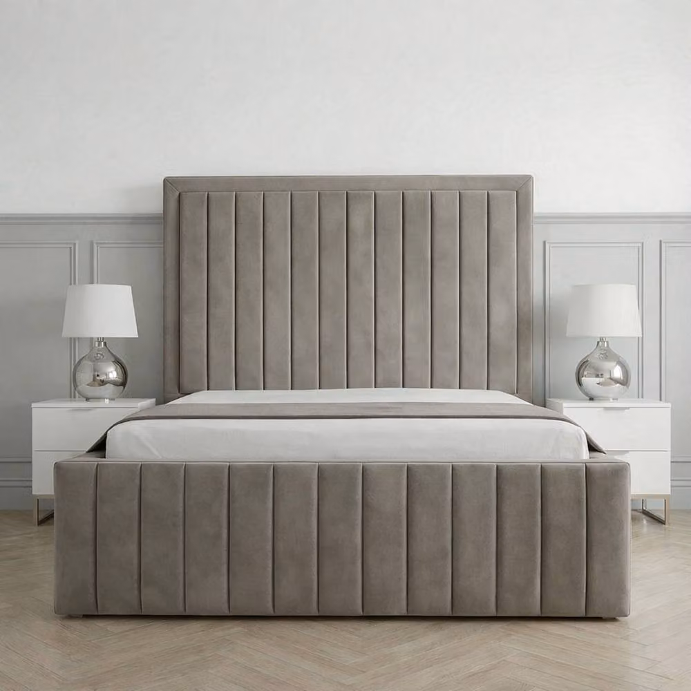 Living Comfort Bedz Sovereign Plush Velvet Upholstered Bed with Slatted Base and 48 Inch Headboard in Light Grey, Small Double
