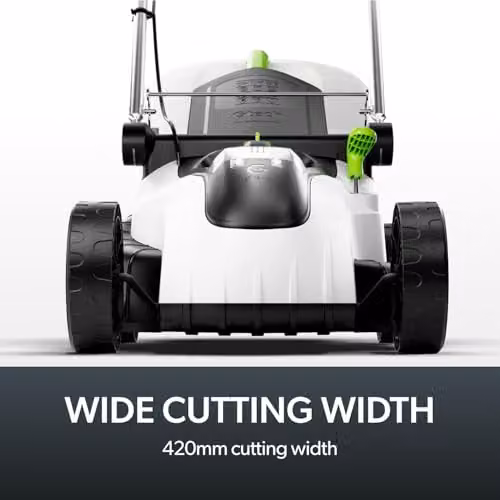 Gtech CLM50 Cordless Lawnmower in White and Green with 48V Rechargeable Battery, 42cm Cutting Width and 50L Grass Box – 7