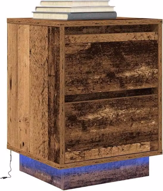 Berkfield Home Bedside Cabinet with Integrated LED Lights in Old Wood, W/D/H: 38 x 34 x 50 cm – 1