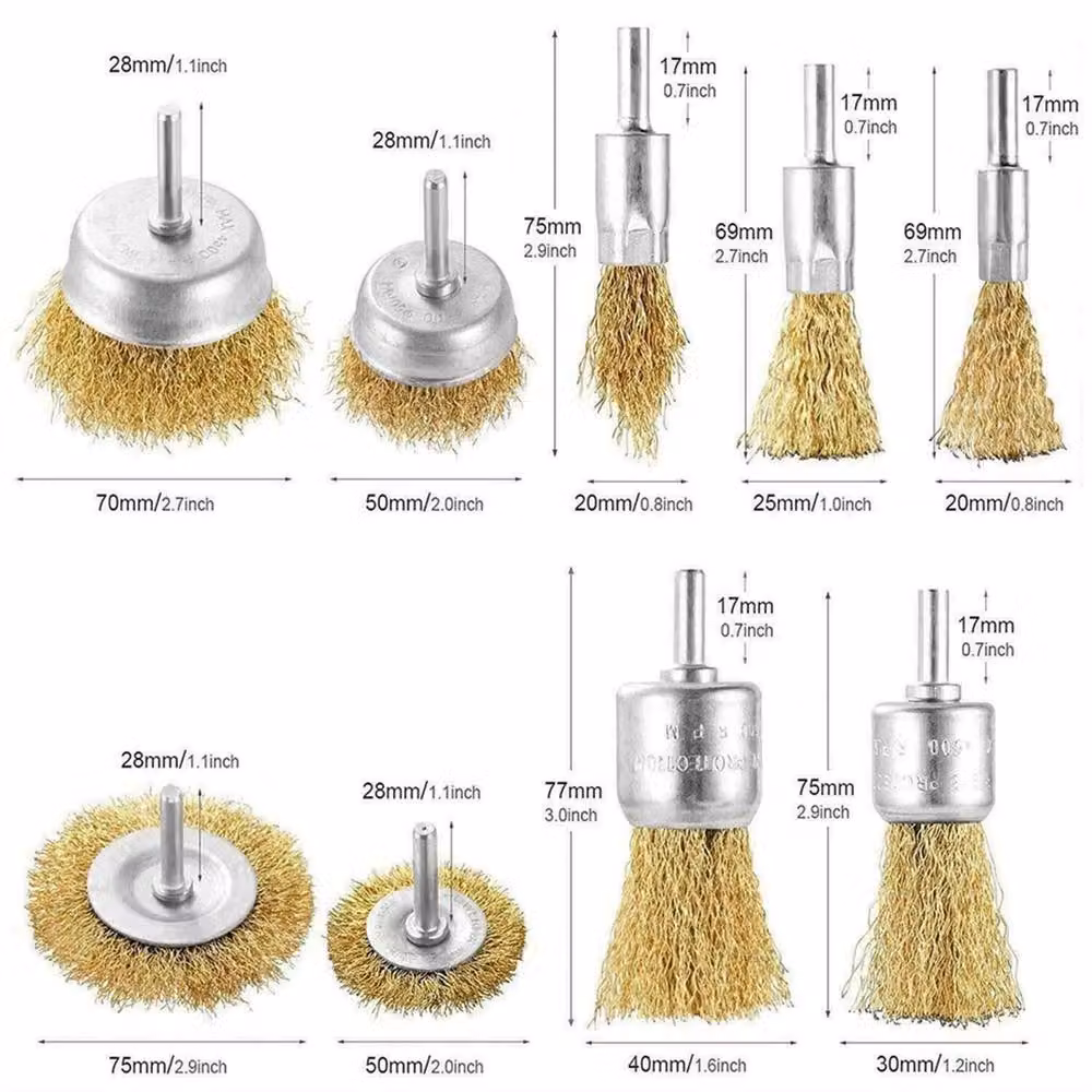 Nordara 9-Piece Yellow Steel Wire Brush Set for Drill Rotary Polishing and Rust Removal on Metal and Wood – 2