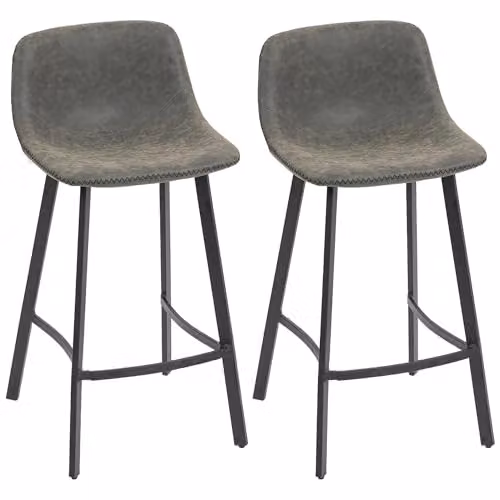 HOMCOM Set of 2 Grey PU Leather Upholstered Bar Stools with Backrest and Metal Legs – 4