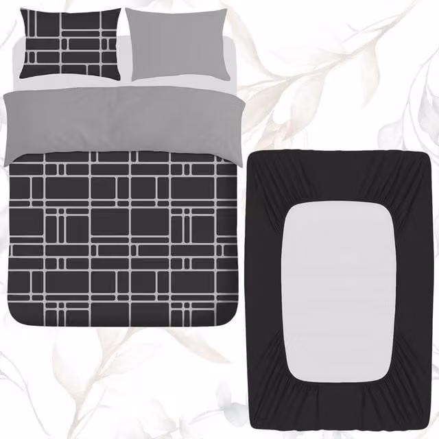 Grace Premium 4 Pack Microfibre Duvet Cover Set with Fitted Sheet and Pillowcases in Black, Super King, 200 x 200 cm