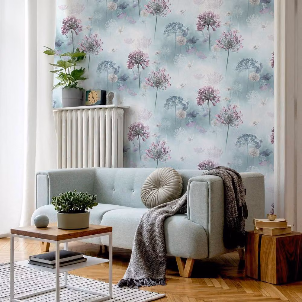 Arthouse Spring Meadow Botanical Floral Wallpaper in Duck Egg Blue and White Matt Finish – 2