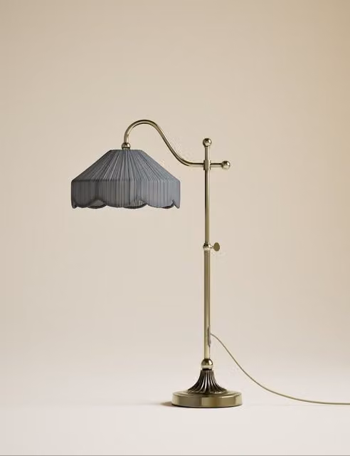 M&S Pleated Table Lamp in Gold and Blue with Antique Brass Finish