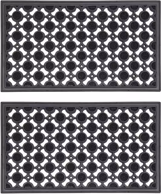 JVL Elipses Circles Rubber Doormat, 2 Pack, Black, W: 40 cm, D: 70 cm