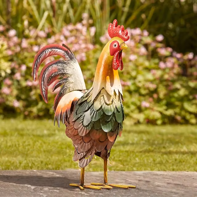 Garden Gear Multicolour and Grey Metal Cockerel Garden Ornament Statue