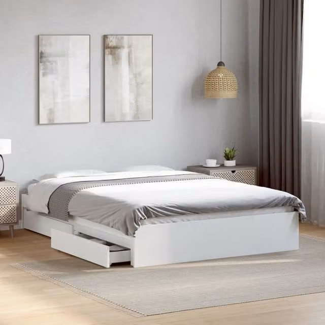 Berkfield Home Small Double Bed Frame with Drawers, White, W/D/H: 120 x 200 cm – 1