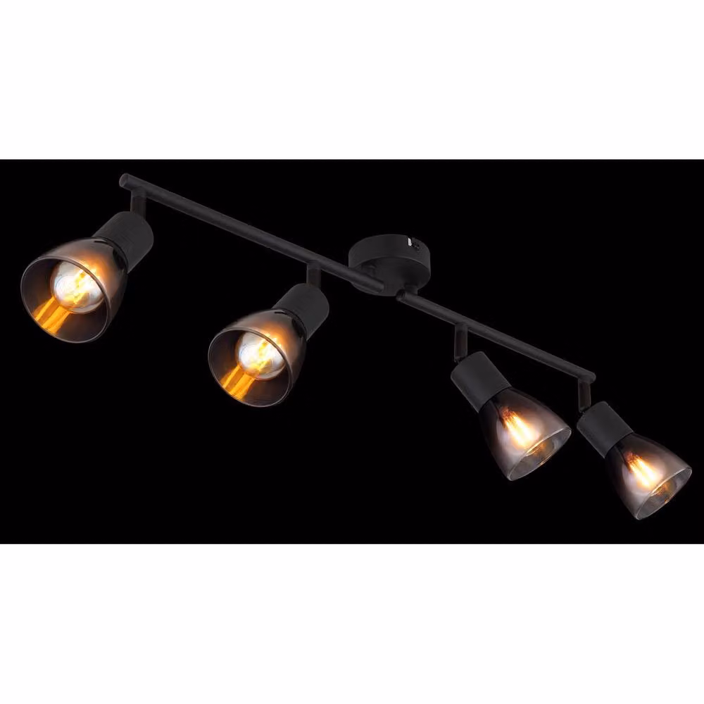 Netlighting Satella Modern Ceiling Spotlight Bar in Black with Grey Glass Shades, 4x E14 – 5