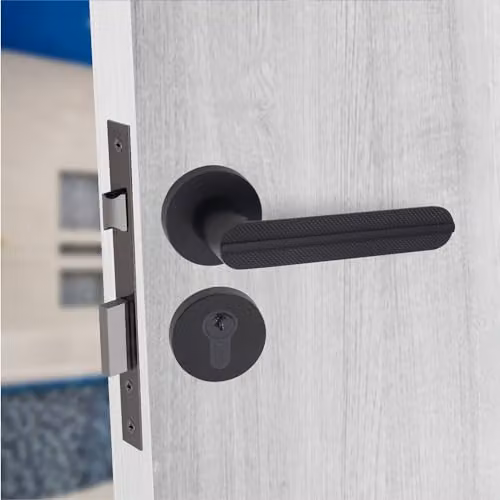 Golden Grace Lima Euro Lock Door Handle Set in Matt Black, 70mm – 3
