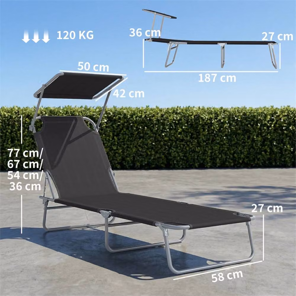 EONLION Black Reclining Sun Lounger Chair with Sun Canopy and Adjustable Headrest – 2