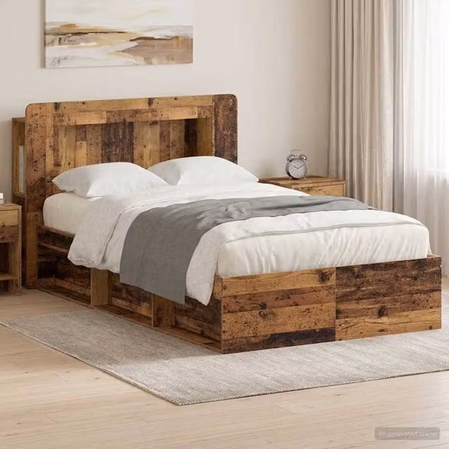 Berkfield Home Modern Bed Frame with Storage Drawers in Brown Engineered Wood W/D/H: 120 x 190 cm
