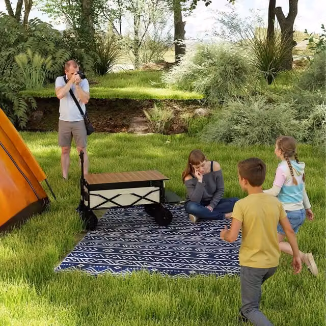 Outsunny Classic Reversible Ethnic Blue Rectangular Outdoor RV and Garden Rug