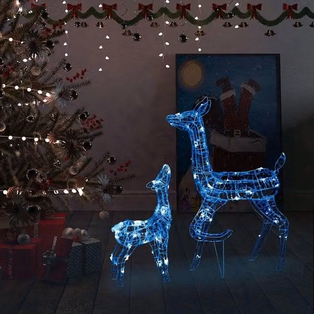 Berkfield Home Acrylic Reindeer Family Christmas Decoration with 160 Blue LEDs – 1