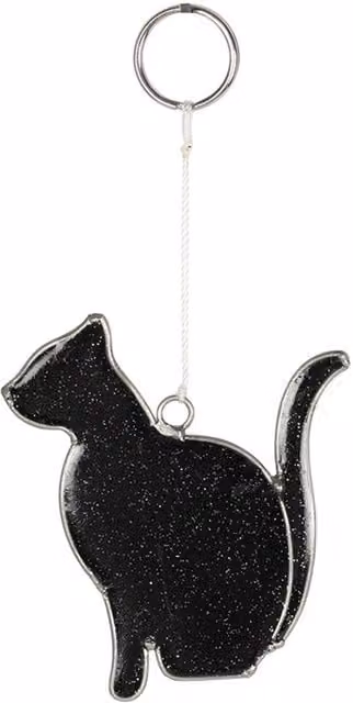 KDMK Mystical Hanging Cat Suncatcher in Black Resin and Glass