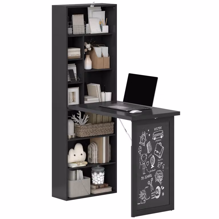 HOMCOM Convertible Black Computer Desk with Blackboard Multi-function Workstation