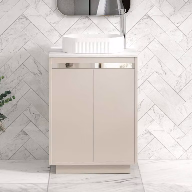 Royal Bathrooms Orion 600mm Warm Taupe Floor Standing Countertop Vanity Unit with Lyon Basin and Chrome Accent Trim