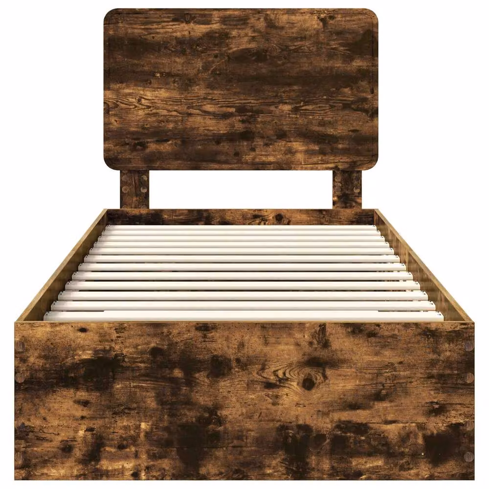 Berkfield Home Modern Bed Frame with Headboard in Smoked Oak Brown, W/D/H: 90 x 190 cm – 4