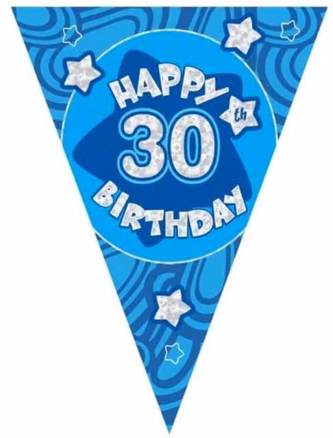 KDMD Blue Holographic 30th Birthday Paper Banner Pack of 20