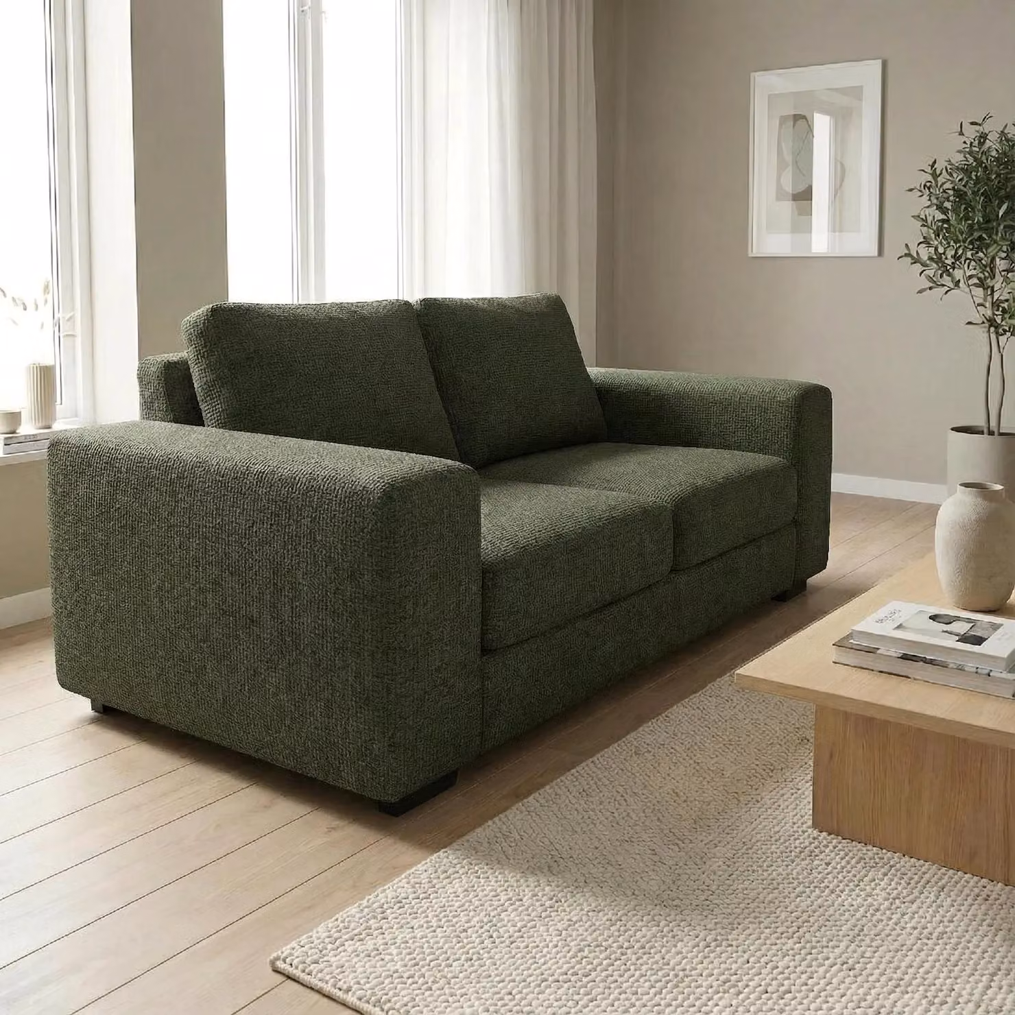Abakus Direct Boston 3 Seater Upholstered Sofa in Dark Green with Solid Wood Frame – 3