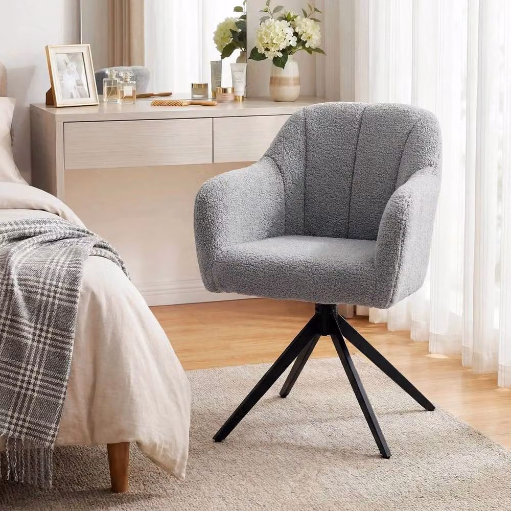NESTLUNE 360 Degree Swivel Accent Chair in Grey Teddy Fleece – 3