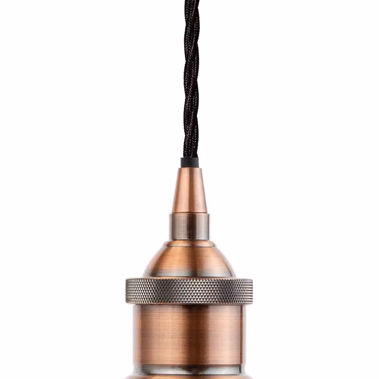 SE Home Worcester Pendant Light in Pale Grey with Antique Copper and Black Twisted Details
