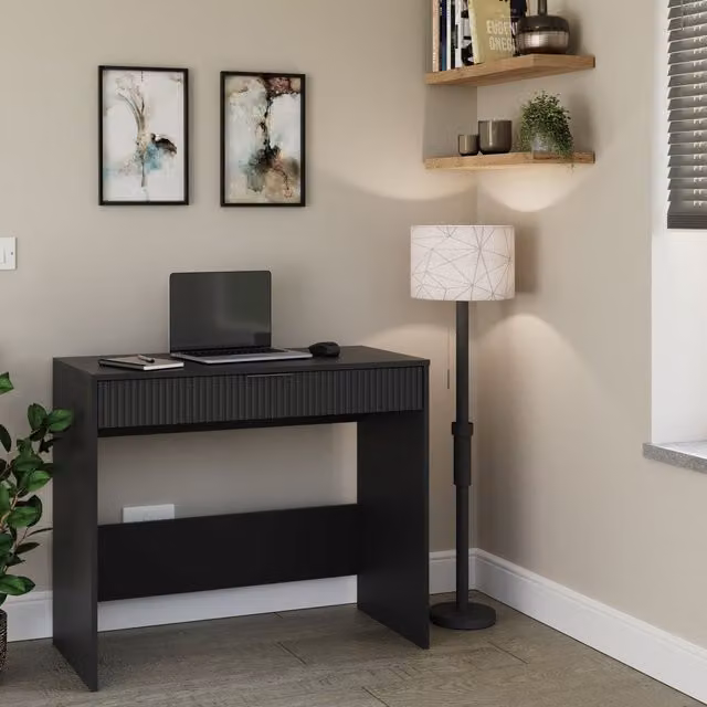 GFW Rankin Black Minimalist Writing Desk with Single Pedestal Drawer – 2