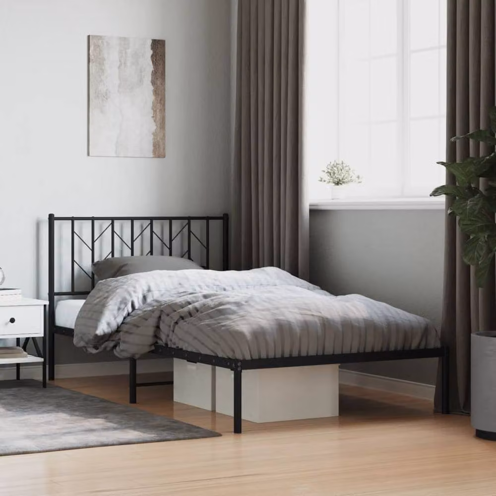 Berkfield Home Metal Bed Frame with Headboard, Black, W: 107 cm, D: 207 cm, H: 90 cm – 2